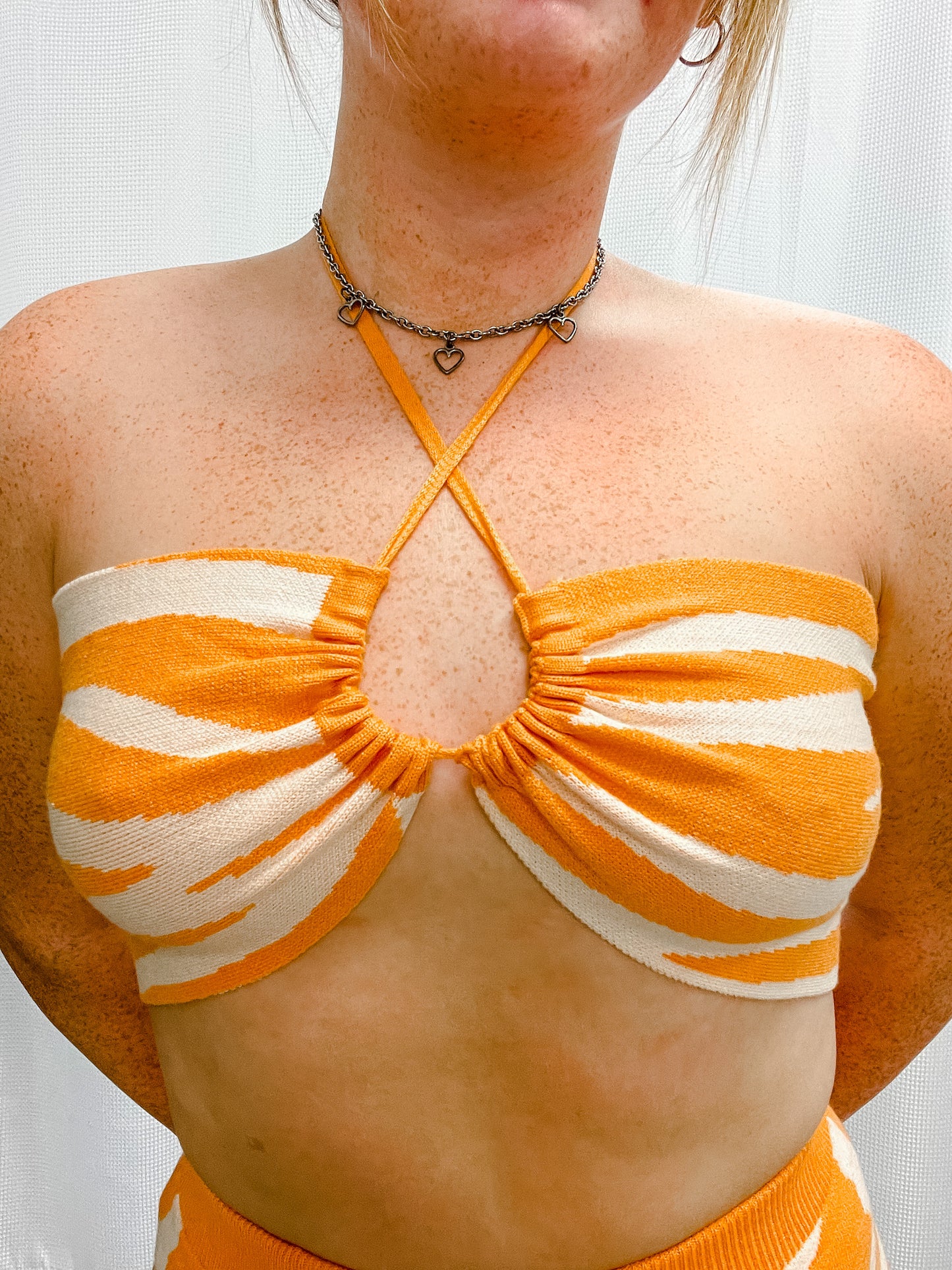 Tiger Striped Crop and Short Set - Orange/White