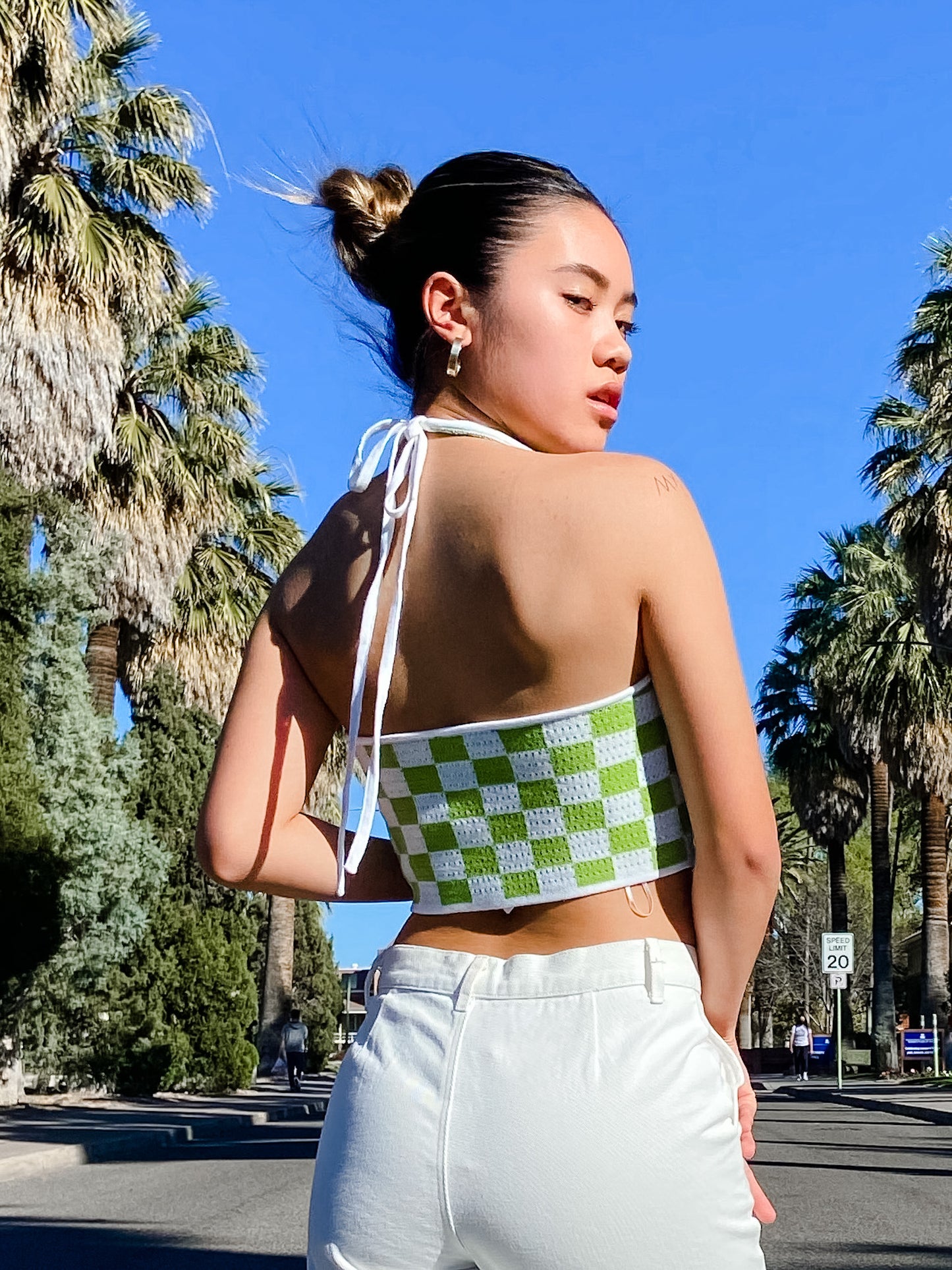Checked Out Of It Halter Top - Kiwi