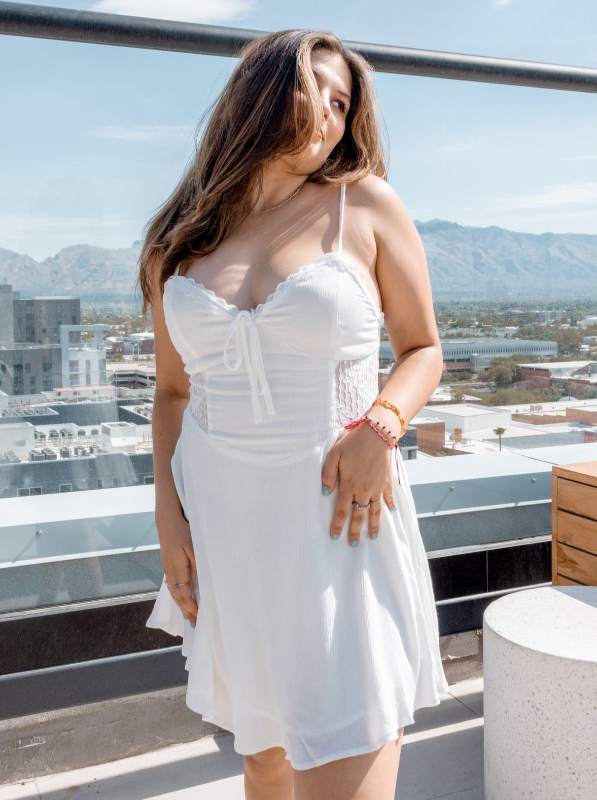 Lace Detailed Corset Mini Dress - White