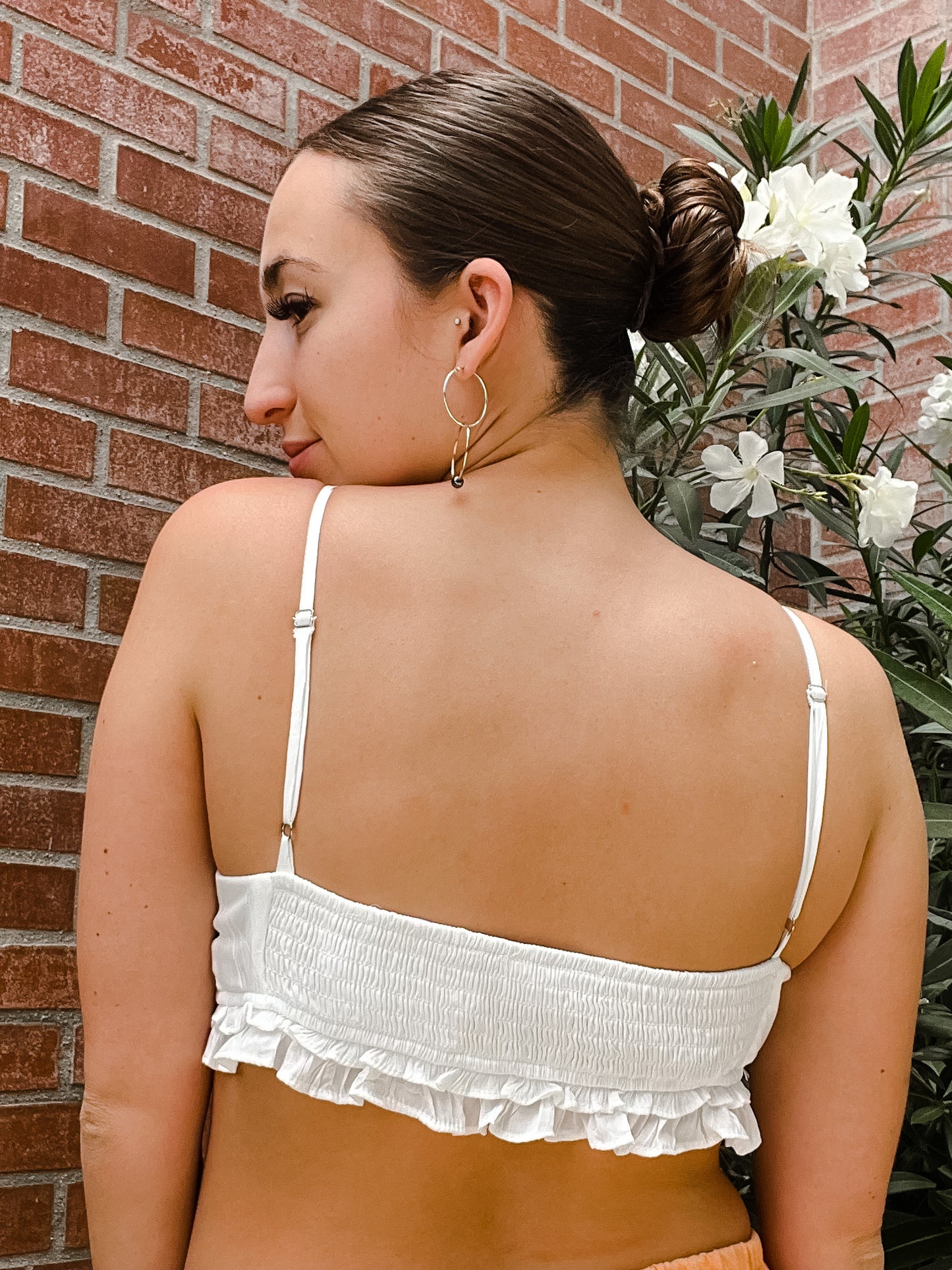 Ruffle and Lace Detail Crop Top - White