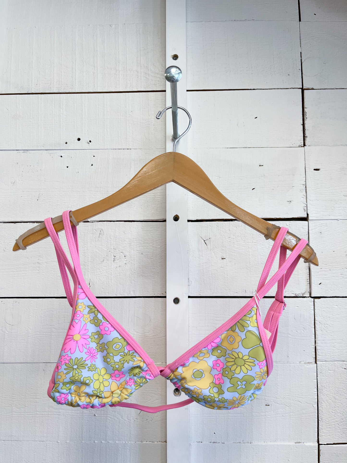 Double Strap Floral Print Bikini Top - Pink