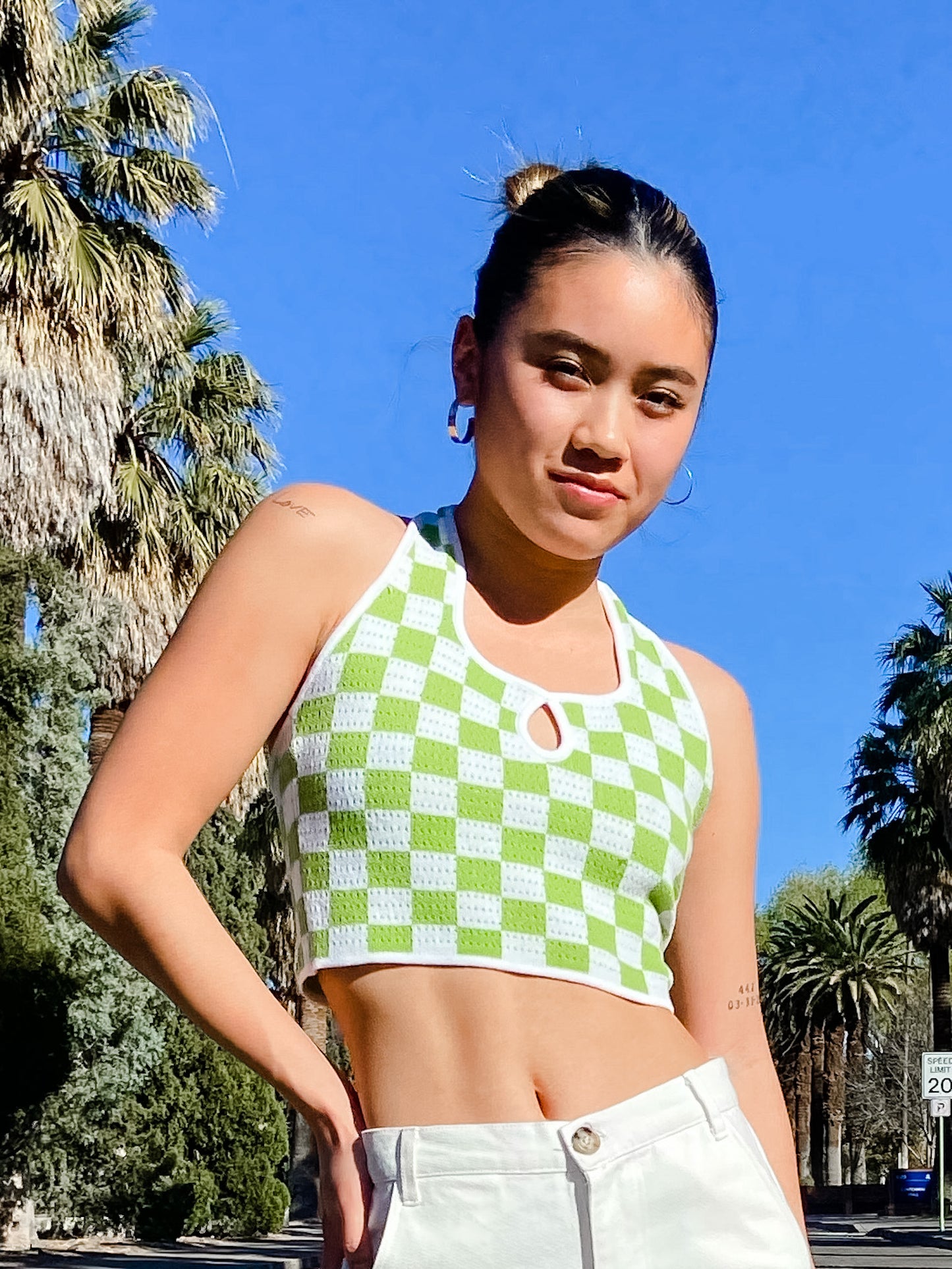 Checked Out Of It Halter Top - Kiwi