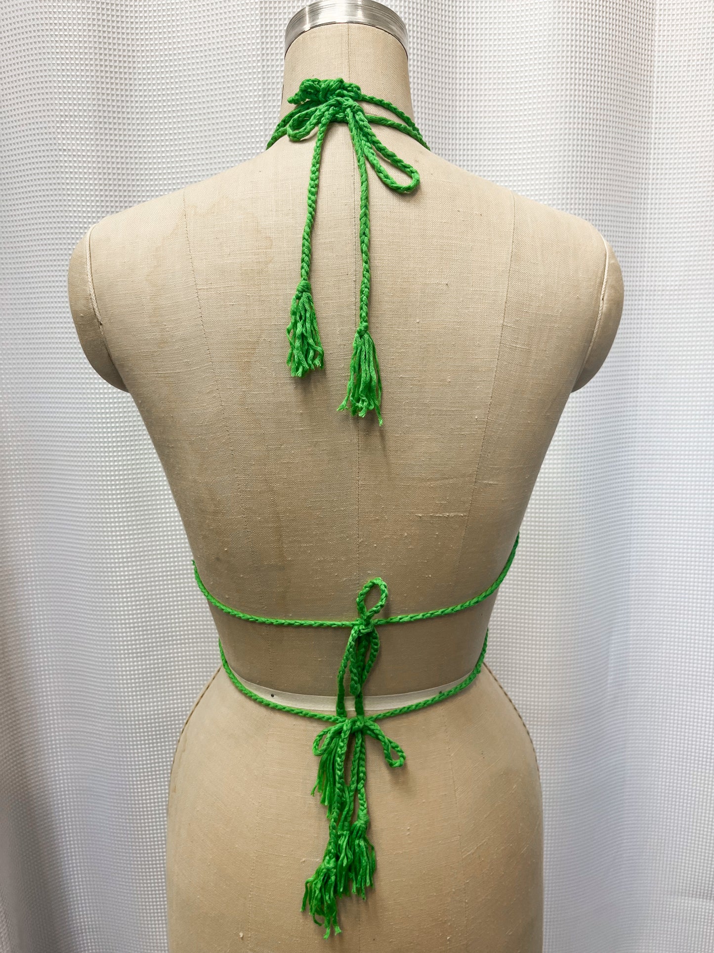 Crochet Halter Top with Double Tie Back - Green