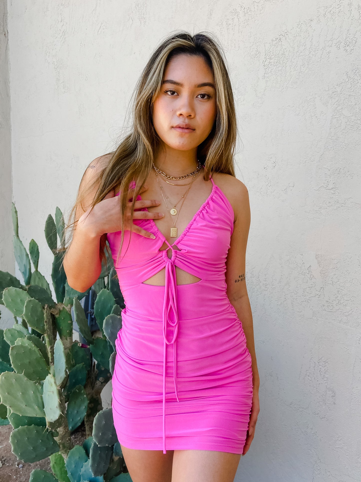 All Tied Up Mini Dress - Pink