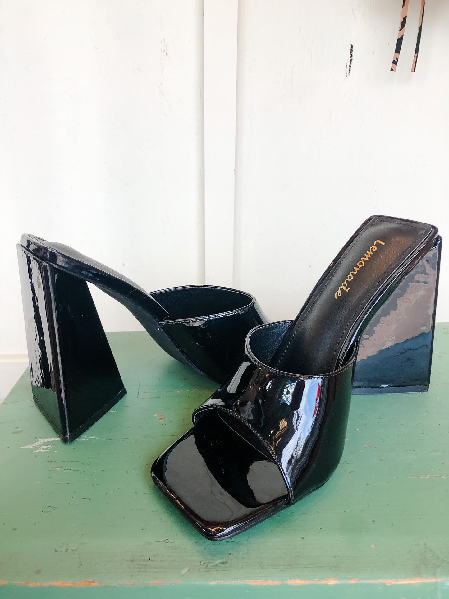 Chunky Heeled Patent Leather Slide