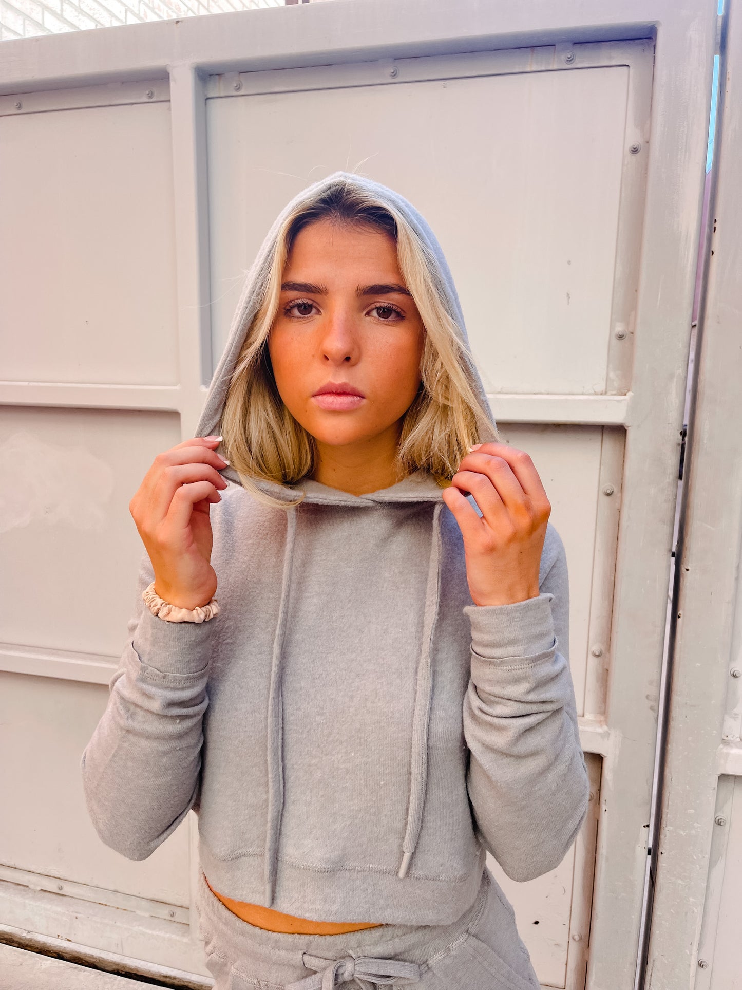 Fall Into Place Cropped Hoodie - Grey