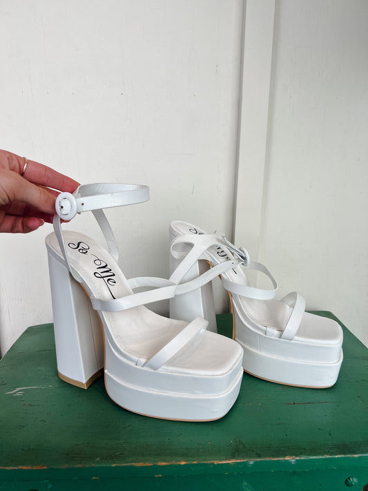 Double Platform Heels - White