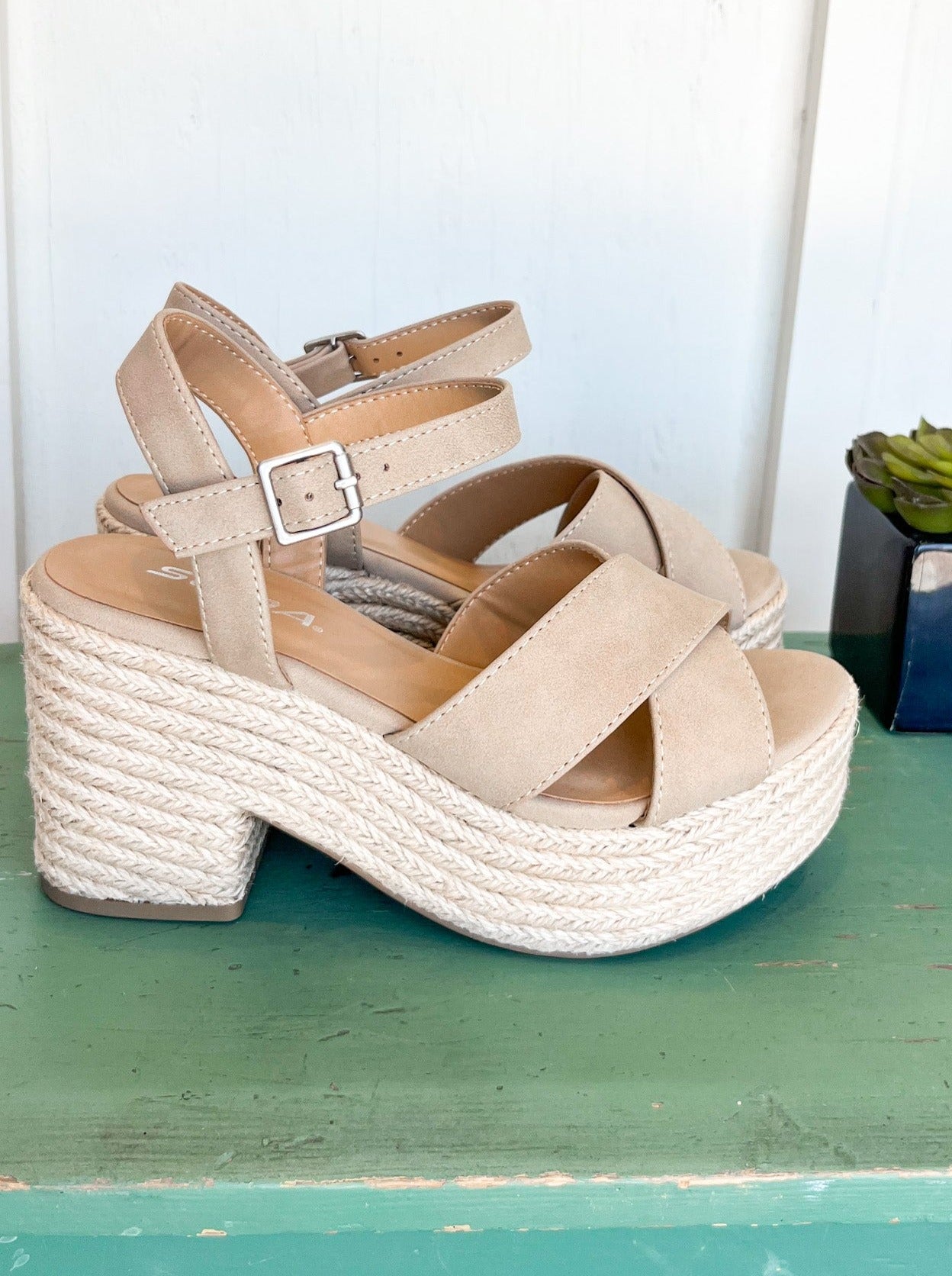 Rope Detail Chunky Heel - Taupe