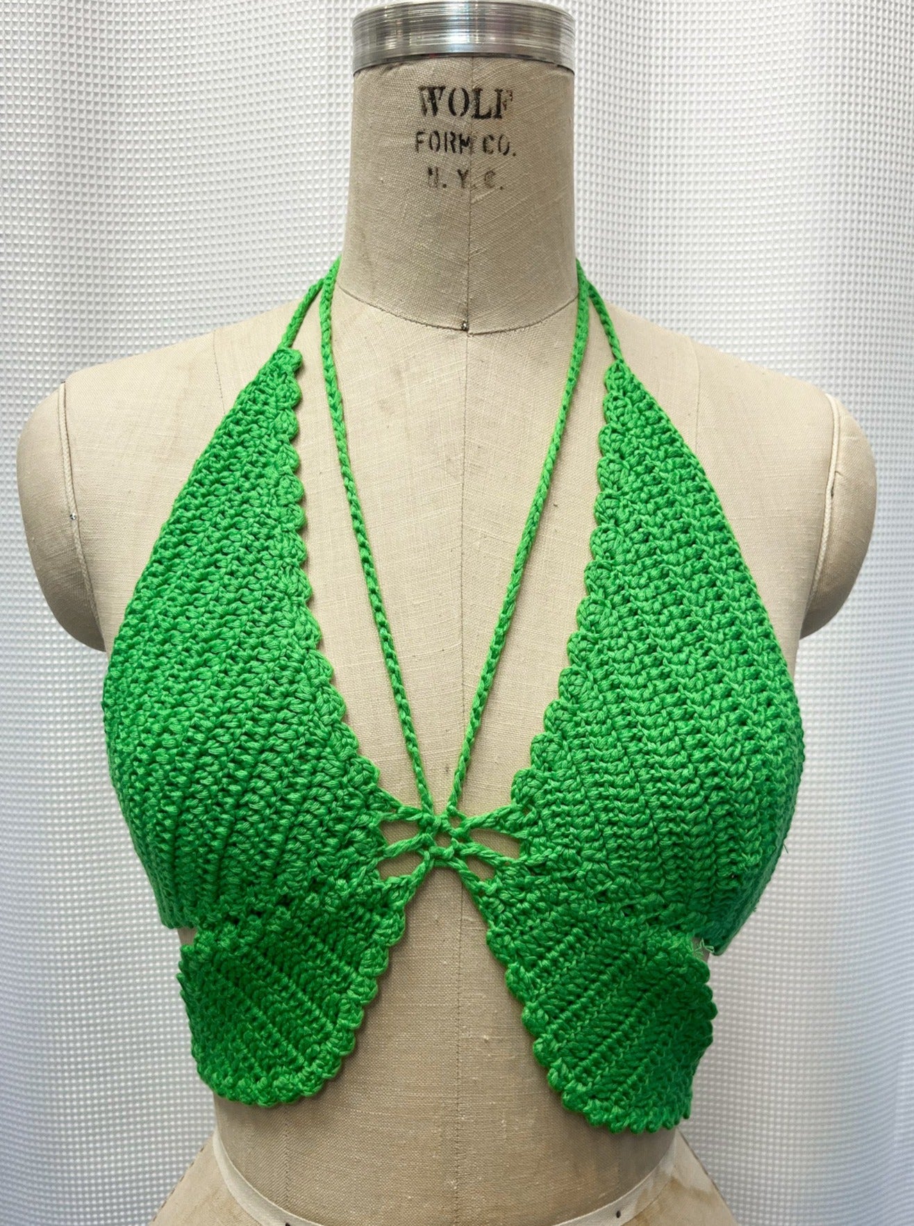Crochet Halter Top with Double Tie Back - Green