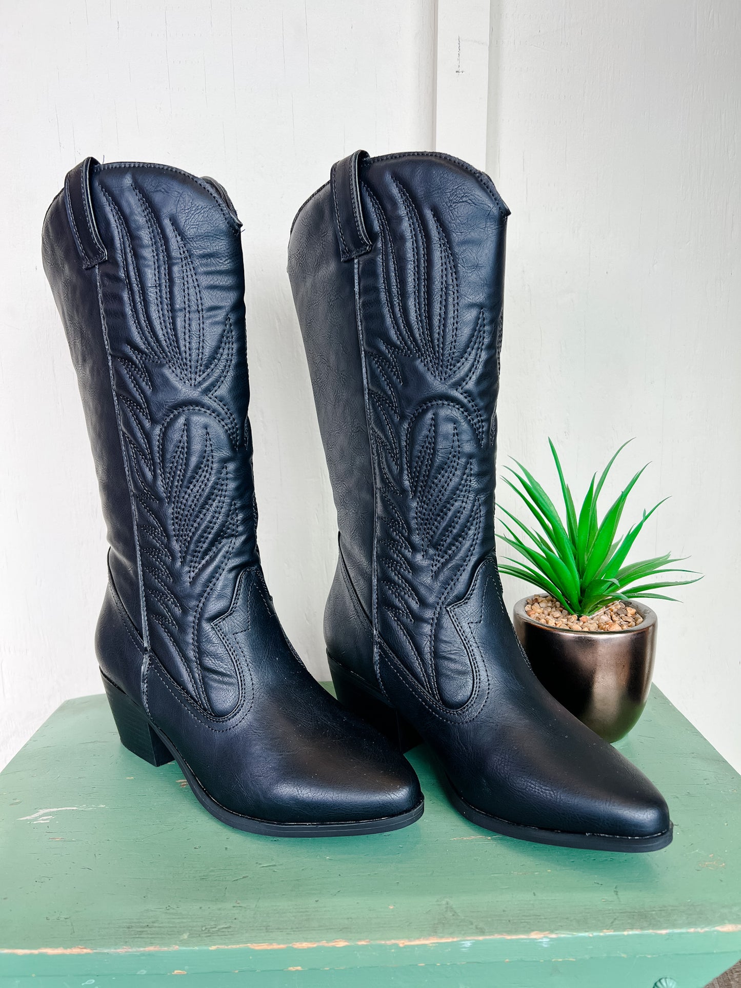 Knee High Cowboy Boot - Black