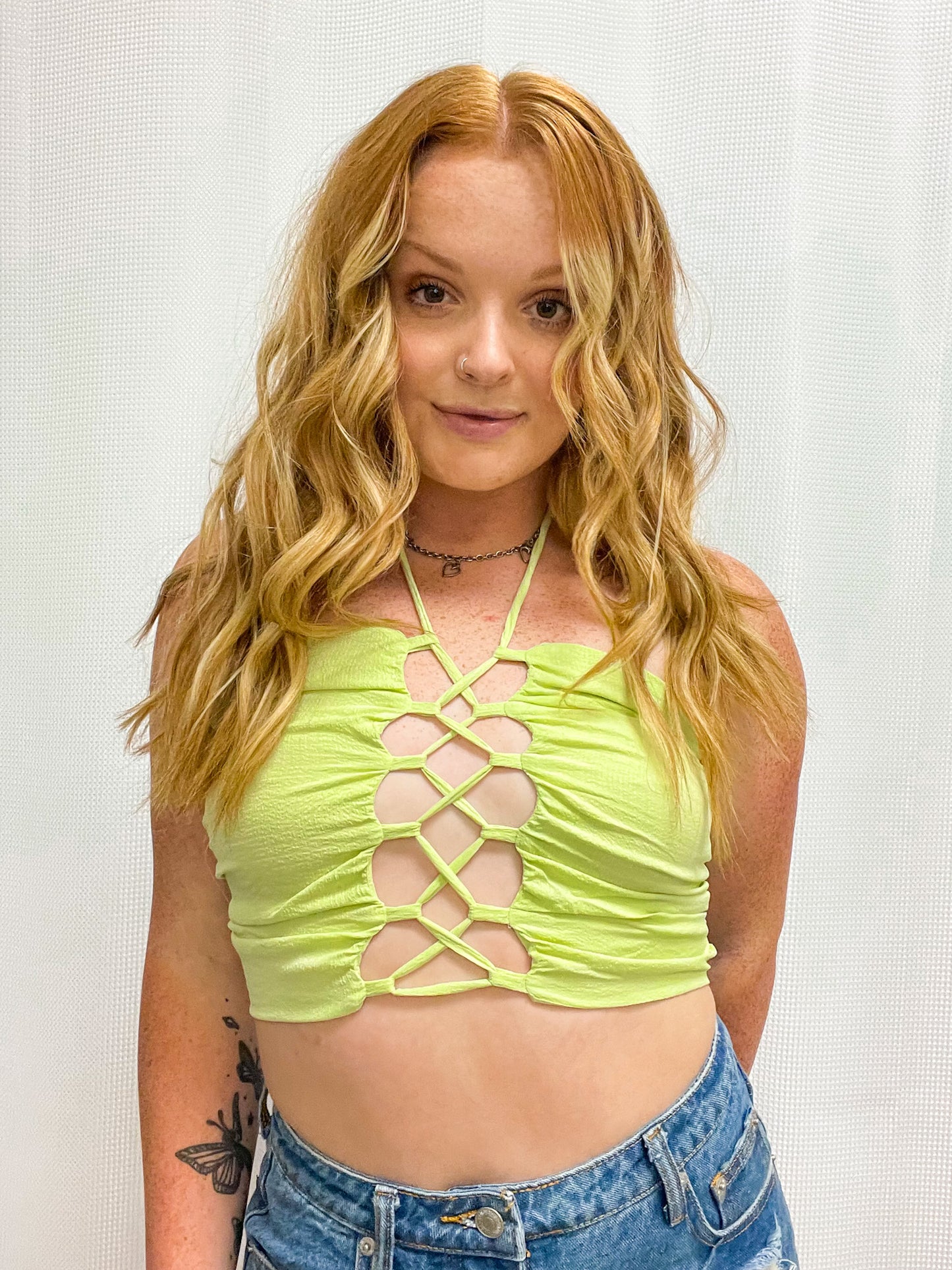 Lace Up Crop Top - Lime
